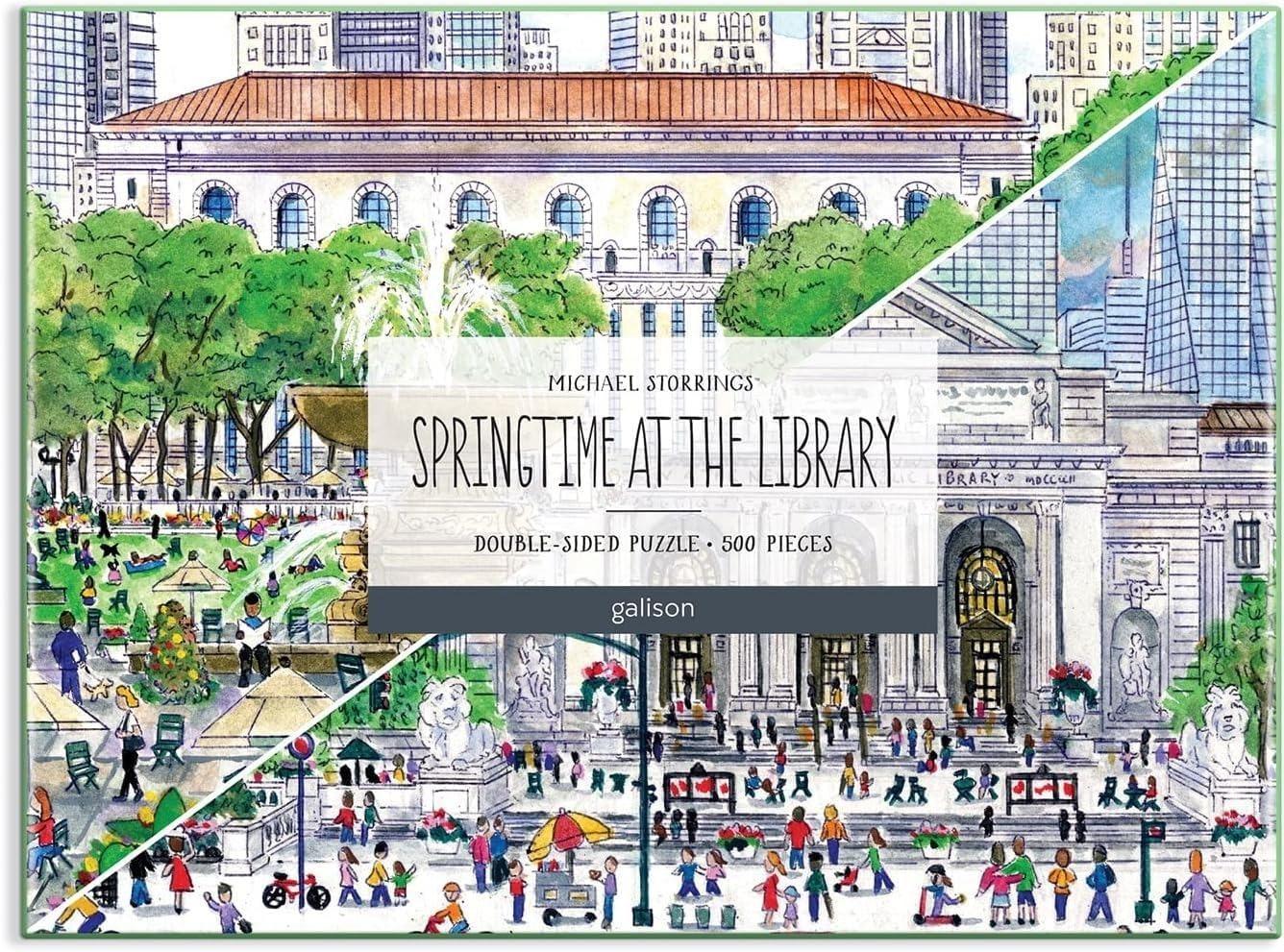Michael Storrings Springtime at the Library 500 Piece Double-Sided Puzzle
