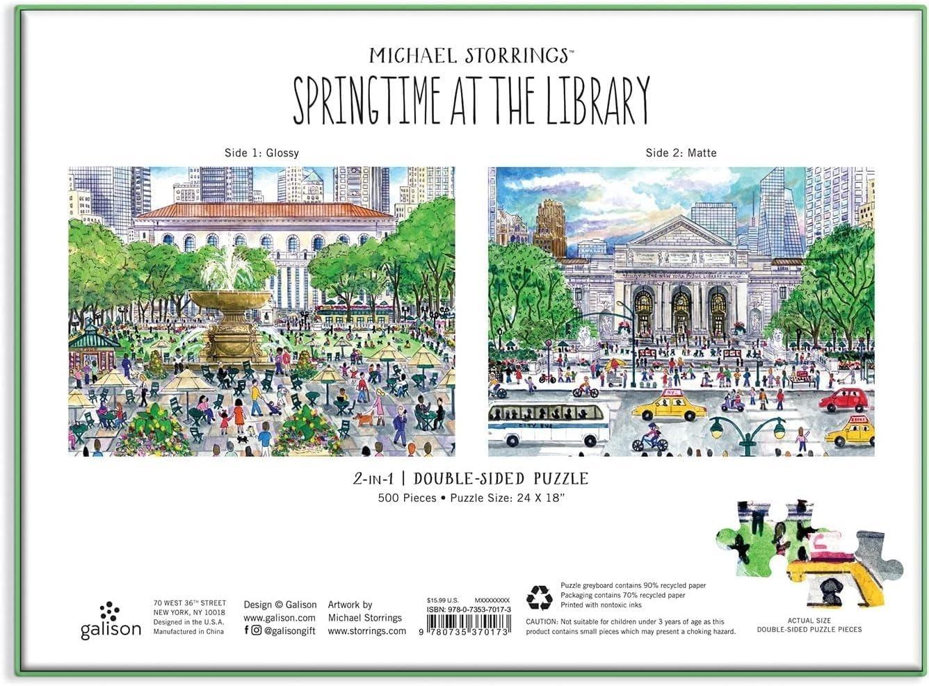 Michael Storrings Springtime at the Library 500 Piece Double-Sided Puzzle