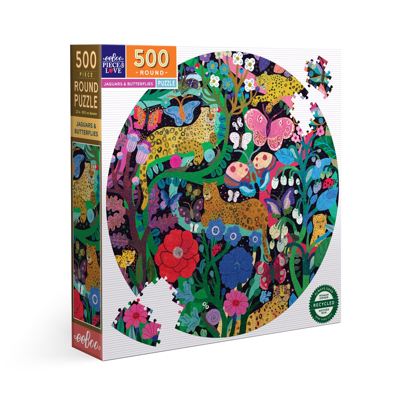 Jaguars and Butterflies 500 Piece Round Puzzle