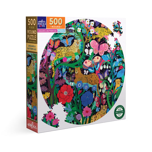 Jaguars and Butterflies 500 Piece Round Puzzle